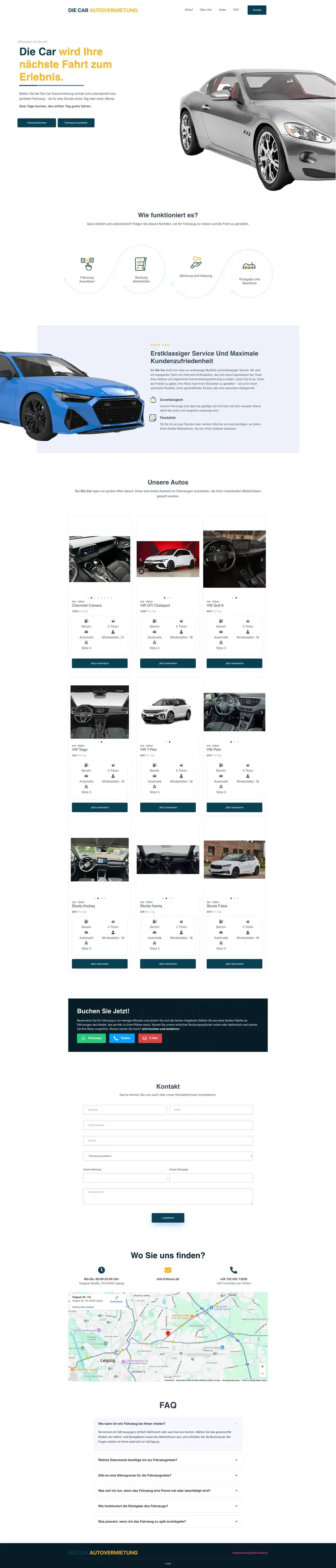 Moderne Website für DieCar - Autovermietung mit unkomplizierter Buchung...